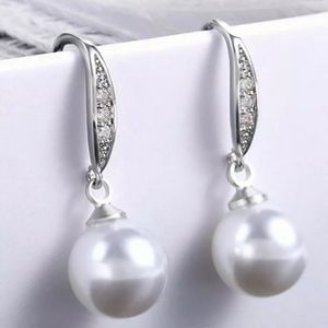 White Topaz Pearl Dangle Earrings 925 Silver